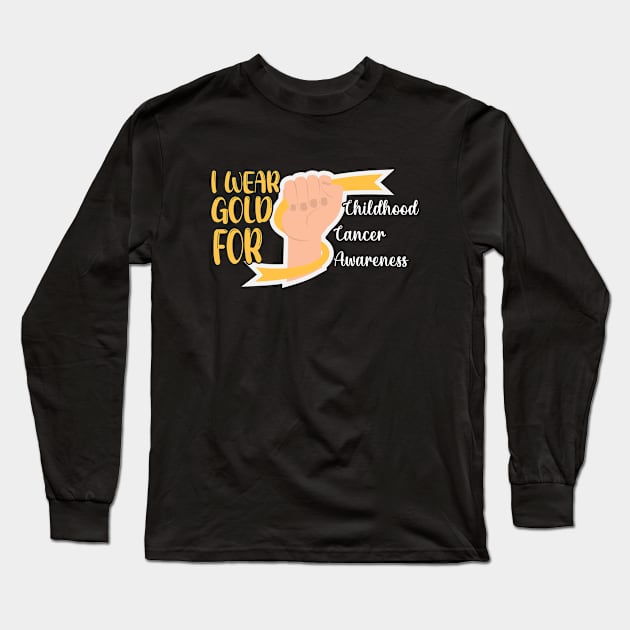 I Wear Gold For Childhood Cancer Awareness Shirt, Warrior , Cancer Support , Childhood Cancer , Gold Ribbon Long Sleeve T-Shirt by Abddox-99